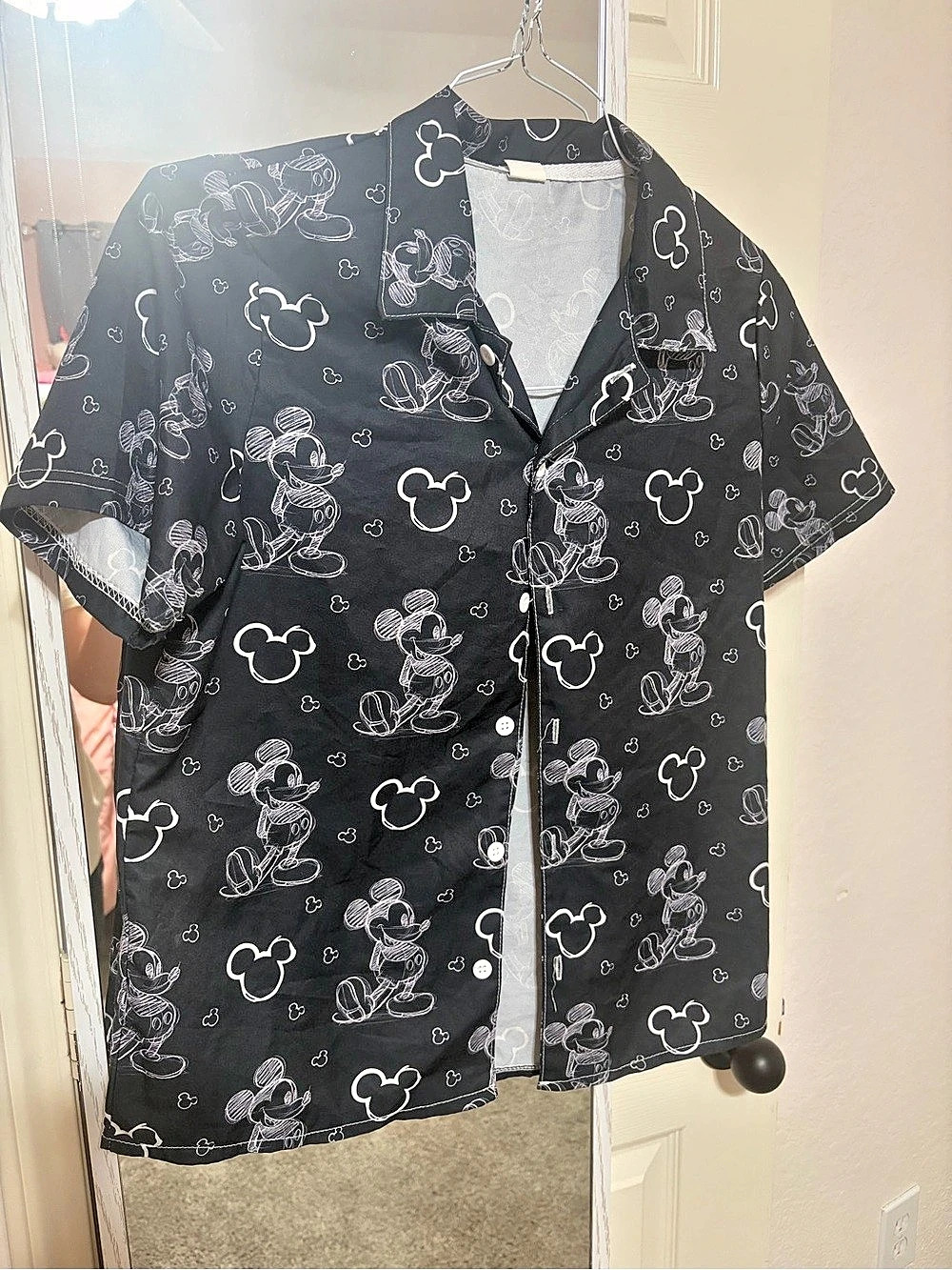 Mickey Mouse Black & White Print Button Down Shirt